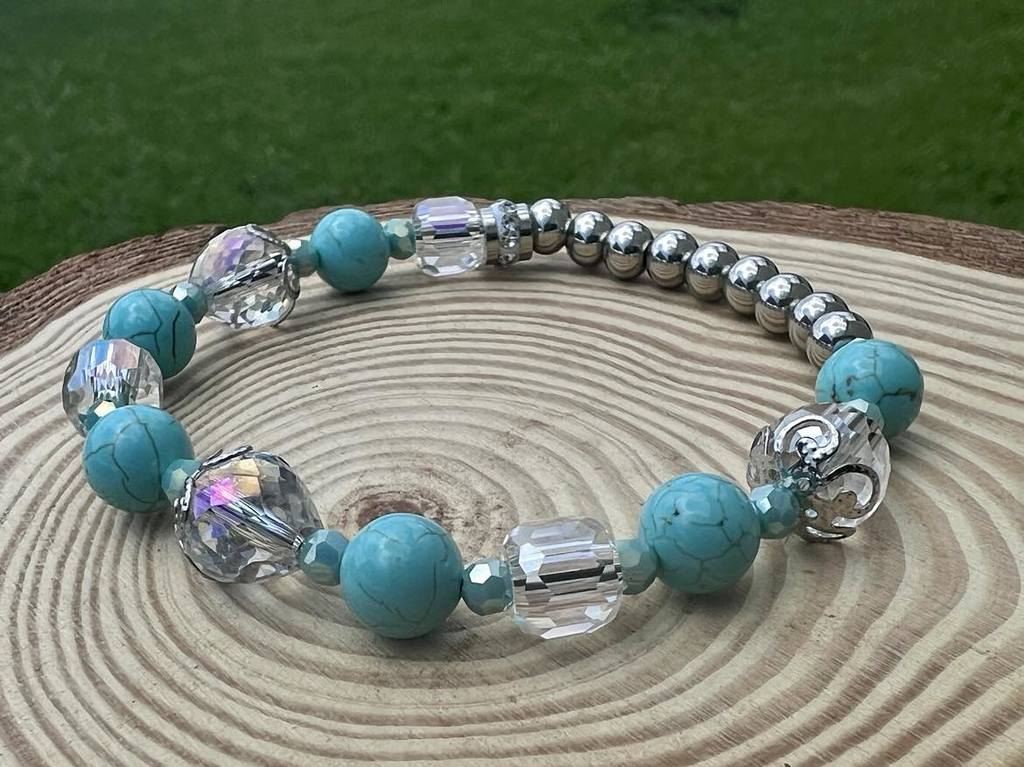 Turquoise Beaded & Stainless Bracelet
