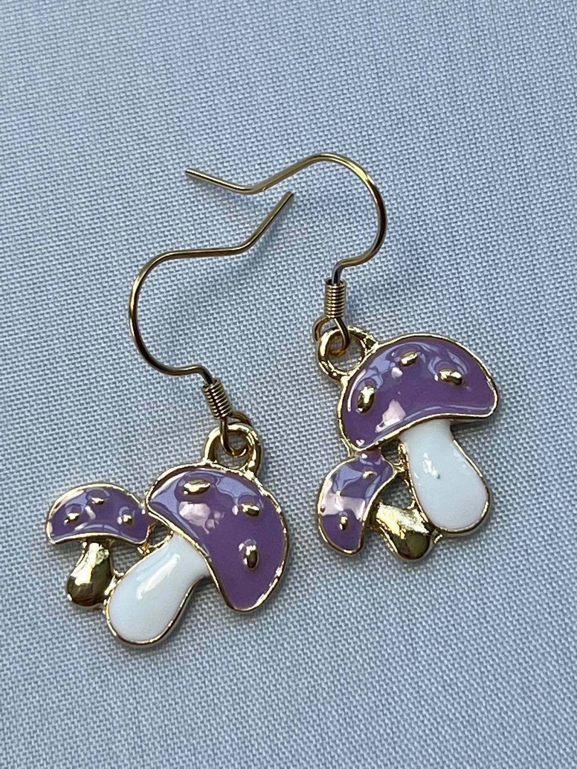 Purple Mushroom / Shroom Dangle Earrings