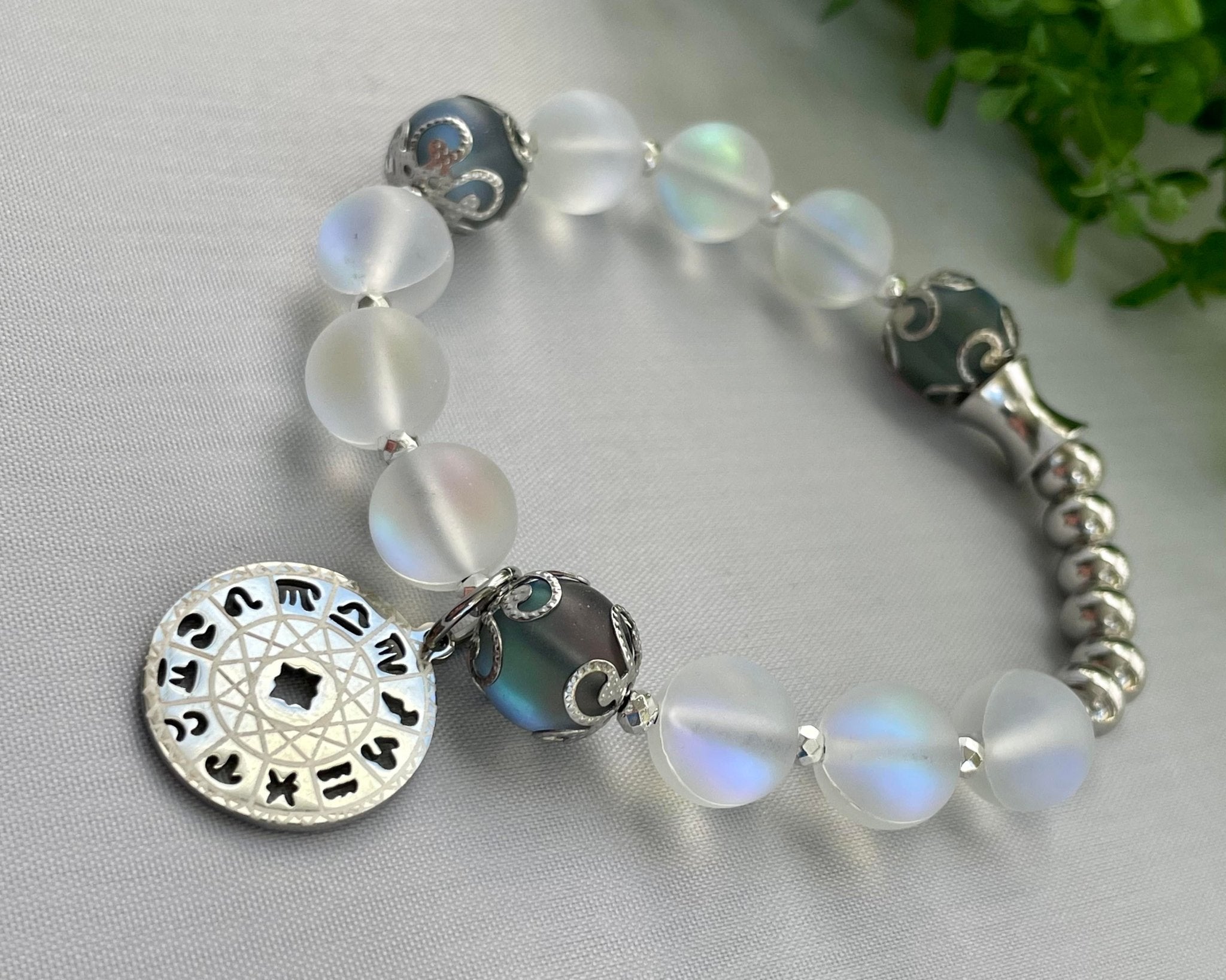 Angel Aura Quartz & Moonstone Stretchy Beaded Bracelet with Constellation Stainless Charm - CYR'S CREATIONS