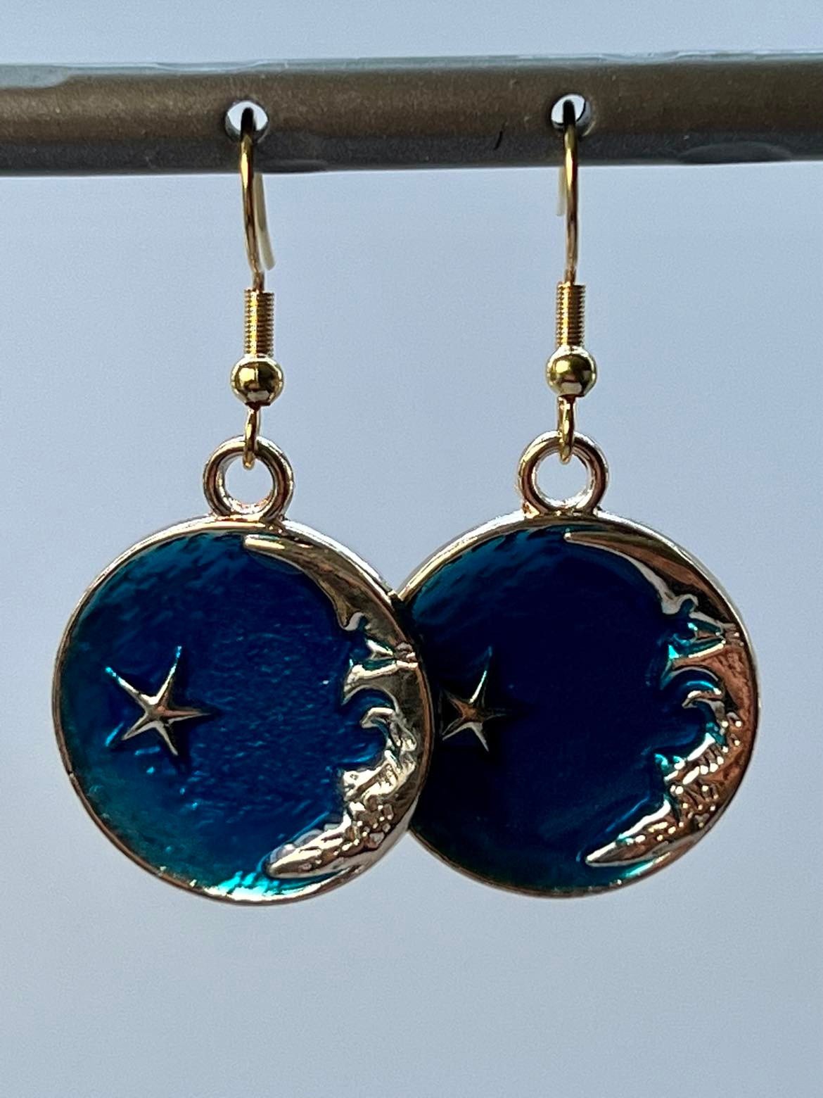 Blue Moon and Star Dangle Earrings - CYR'S CREATIONS