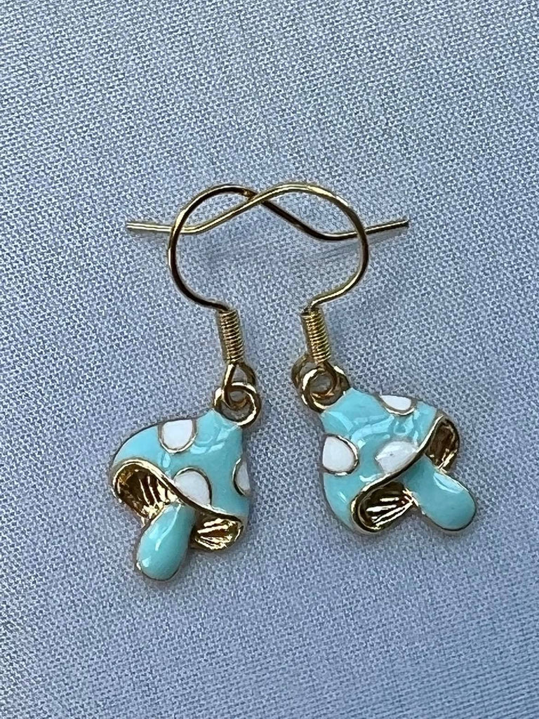 Blue Mushroom / Shroom Dangle Hooks Earrings - CYR'S CREATIONS