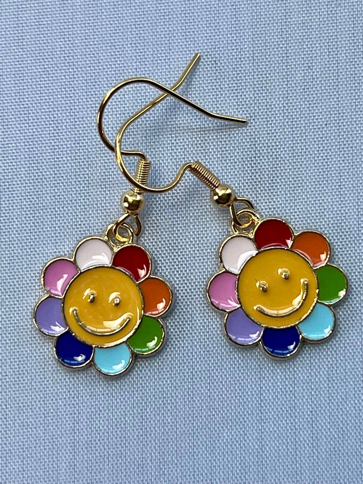 Colorful Smiley Face Flower Hypoallergenic Dangle Earrings - CYR'S CREATIONS