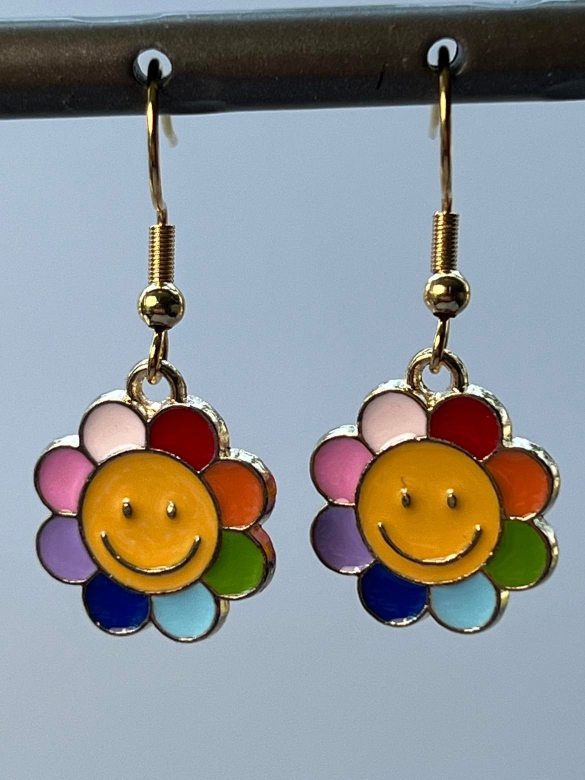 Colorful Smiley Face Flower Hypoallergenic Dangle Earrings - CYR'S CREATIONS