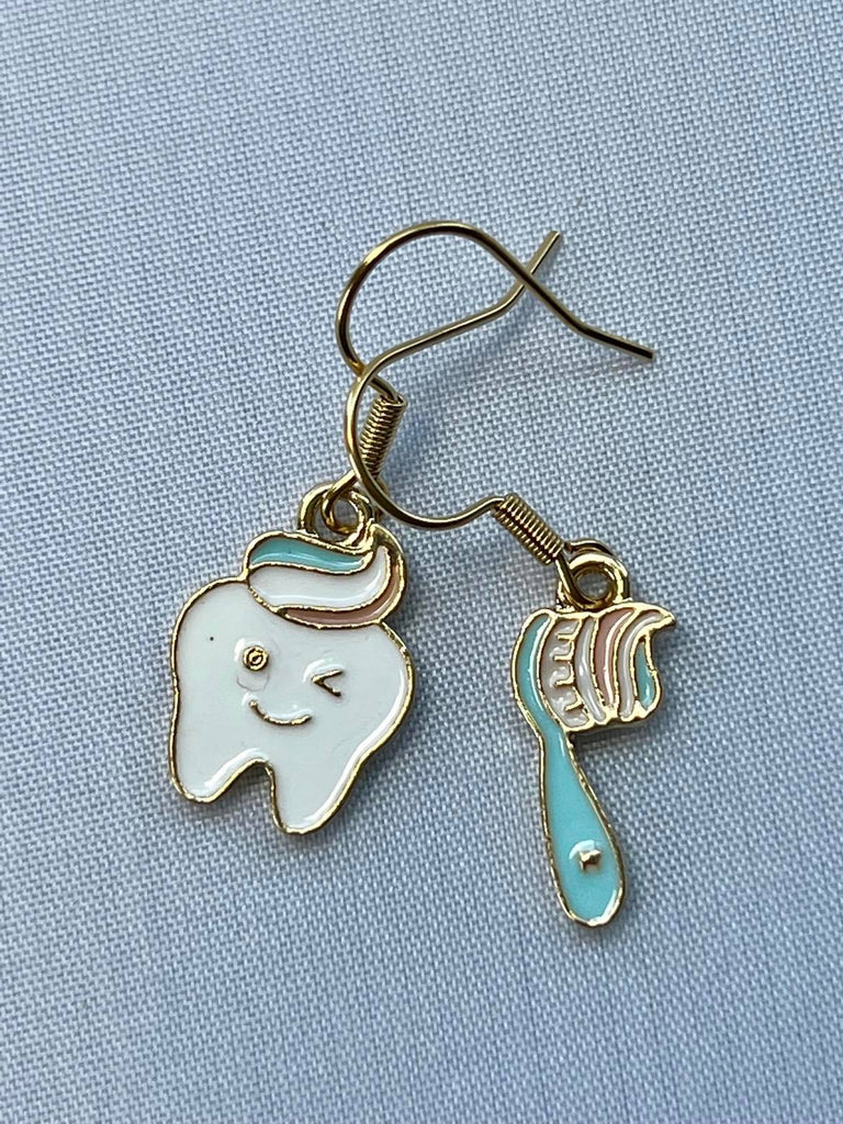 Cute Funny Toothbrush and Tooth Dangle Hook Earrings - CYR'S CREATIONS